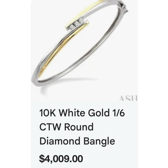 10K Two-Tone Gold Diamond Bangle Bracelet - Picture 12 of 12